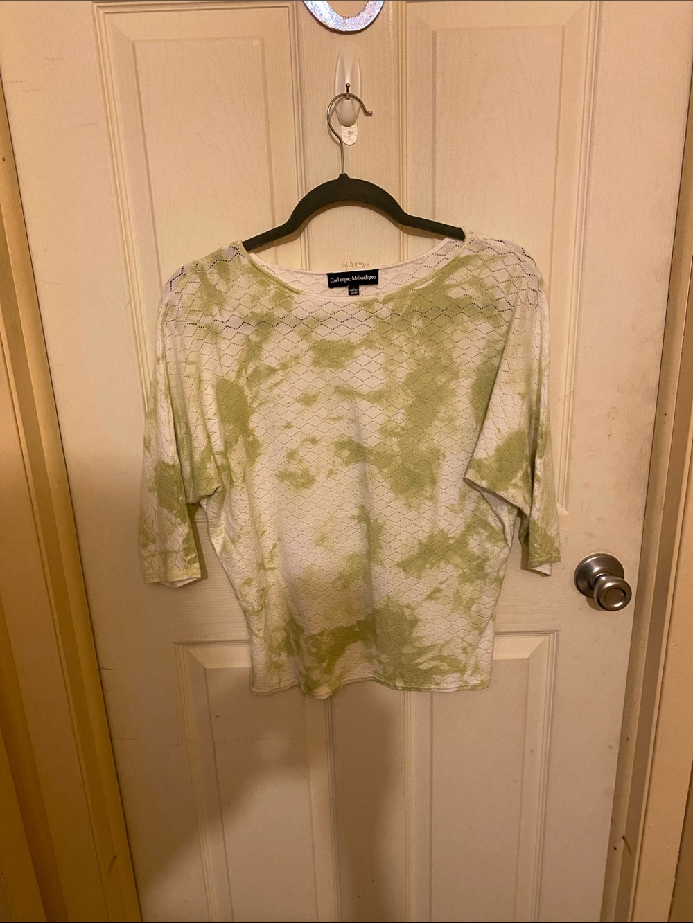Catherine Malandrino Light Green and White Tie-Dye Short Sleeve Top